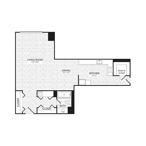 Floor plan Studio, 1 Bath 735 SF E6G