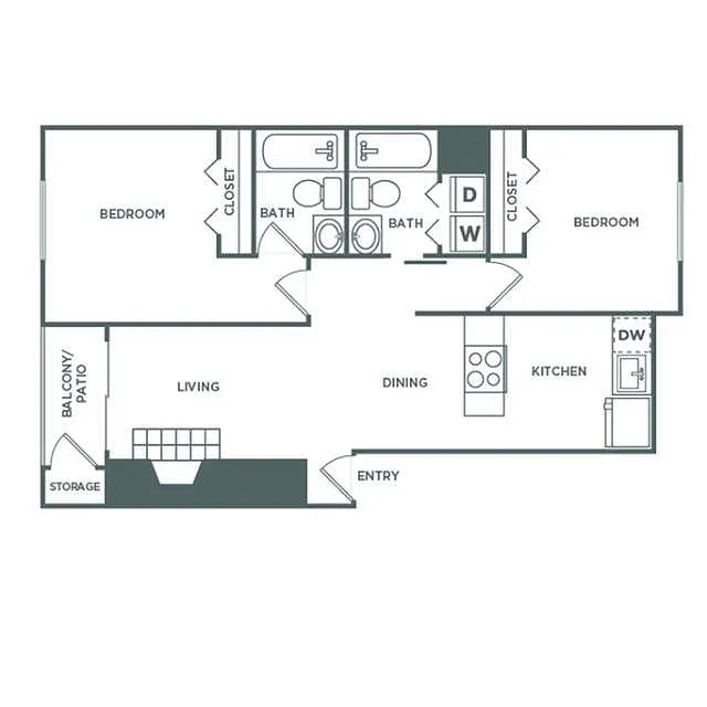 Floor plan 2 Bed, 2 Bath Renovated