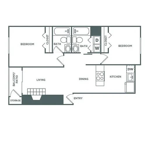 Floor plan 2 Bed, 2 Bath Renovated