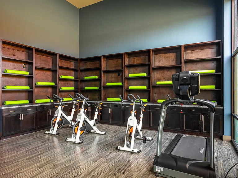 Stay energized in the modern spin and yoga studio at Discovery Park Apartments.