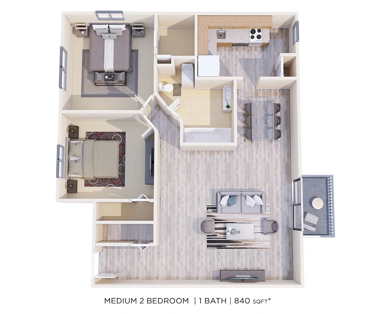 Floor plan Two Bedroom - 840 sqft
