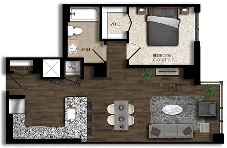 Floor plan 1 Bed/1 Bath-6E