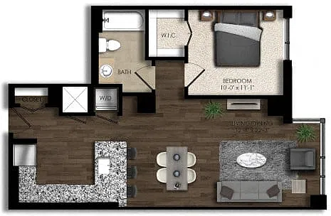 Floor plan 1 Bed/1 Bath-6E