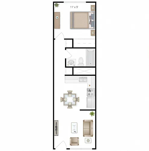 Floor plan 1x1 West A