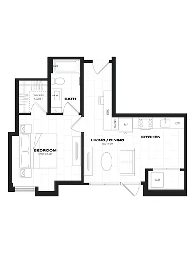 Floor plan 1 Bed/1 Bath-B3.1