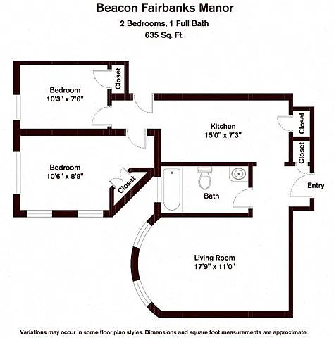 Floor plan 2 Bedroom/1 Bath