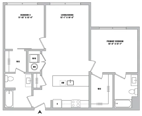 Floor plan 2 Bed-2 Bath-B2