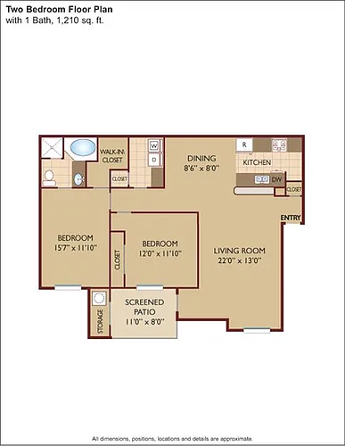 Floor plan $1.26/sq.ft. - Two Bedroom/ One Bath