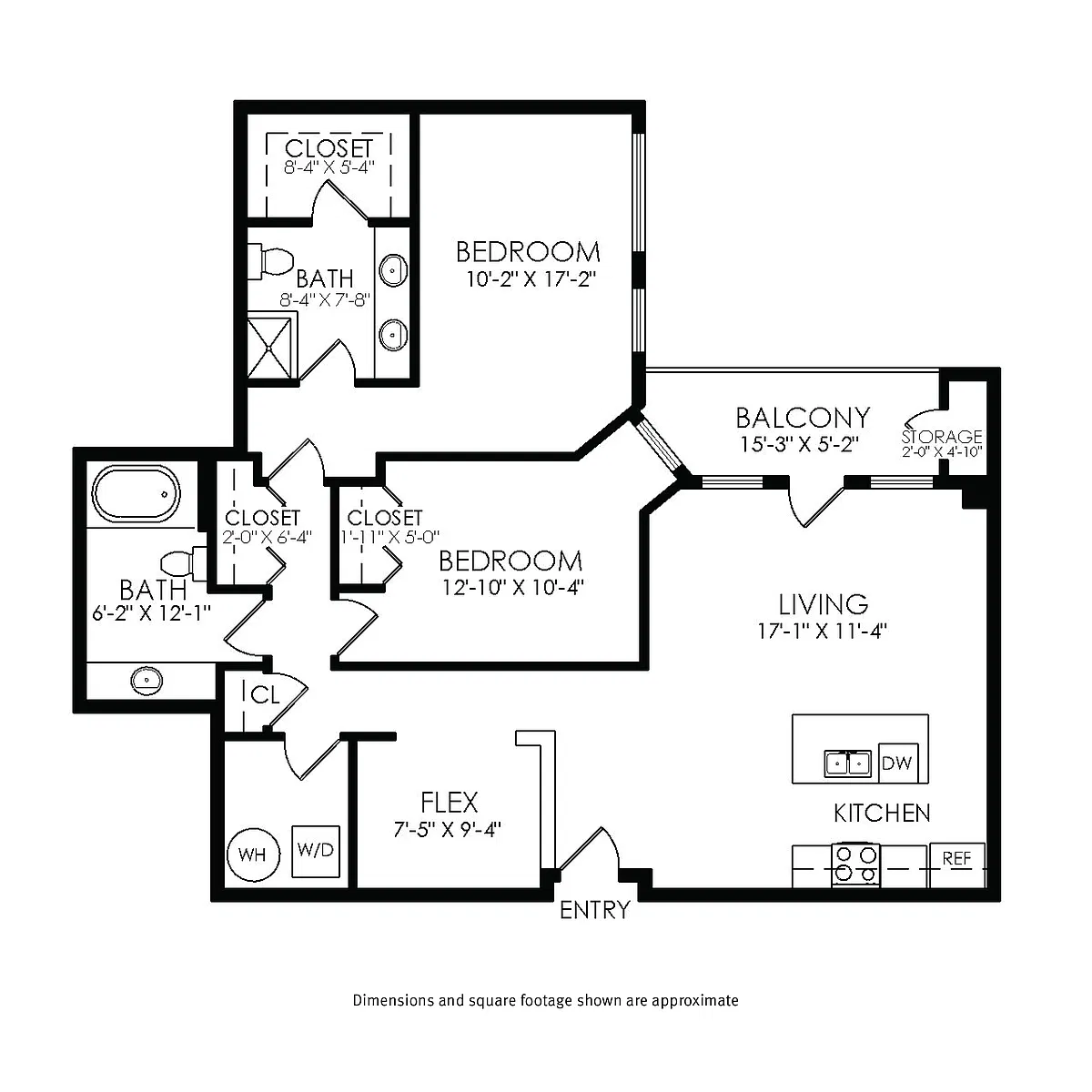 Floor plan Penthouse 2 Bedroom + Den / 2 Bath