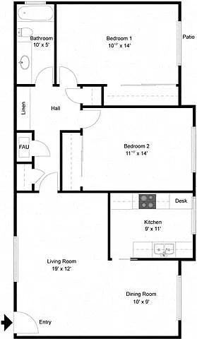 Floor plan 2 Bedroom 1 Bath