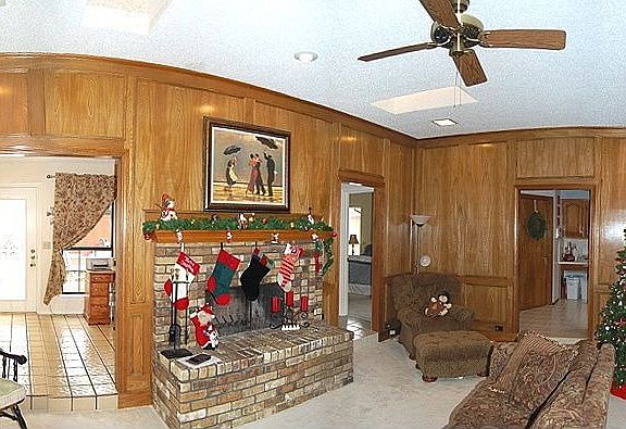 Outstanding family room with fireplace