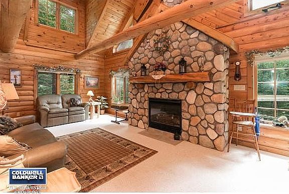 Gas log fireplace.