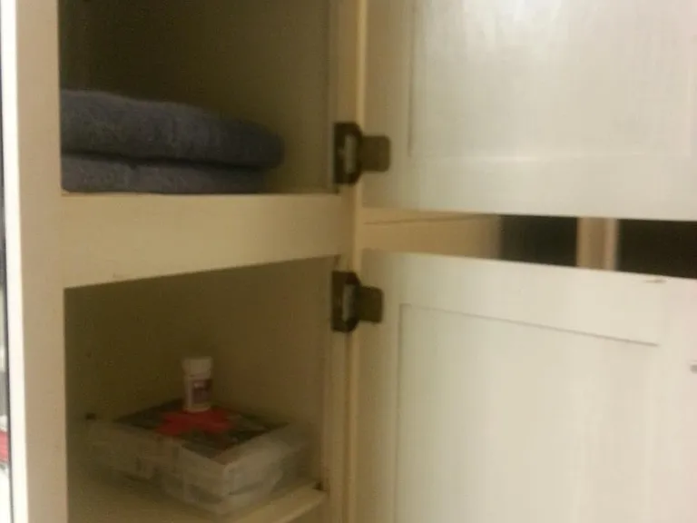 Lots of bathroom storage here and in the cupboard above the toilet