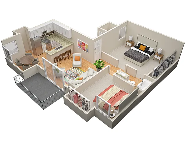 Floor plan Two Bedroom One Bath A