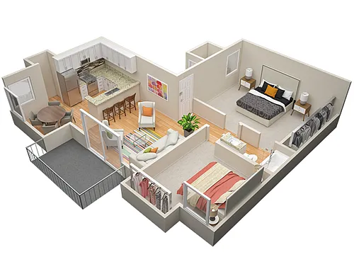 Floor plan Two Bedroom One Bath A