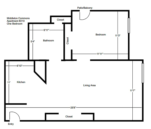 Floor plan One Bedroom Corner-210
