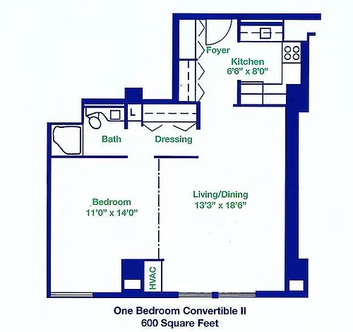 Floor plan Furnished One Bedroom Convertible