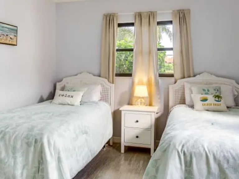 Bedroom 2 with twin beds. 2nd Bathroom outside the door