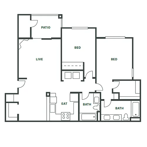 Floor plan 2 Bed, 2 Bath B/C