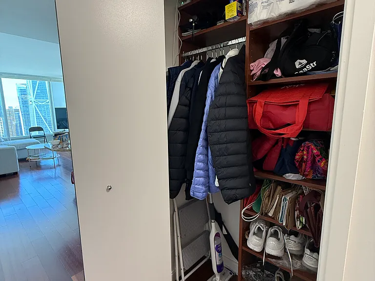 Lots of closet space with pre-built cabinets for storage