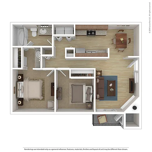 Floor plan 2 Bed, 1 Bath B1