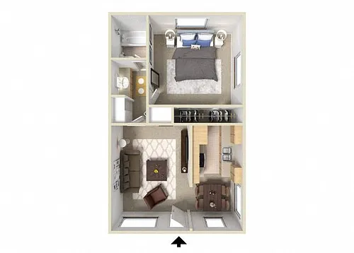 Floor plan 1BD, 1BTH