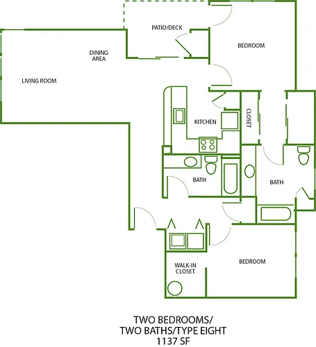Floor plan 2x2 Bluff - 1137 SF