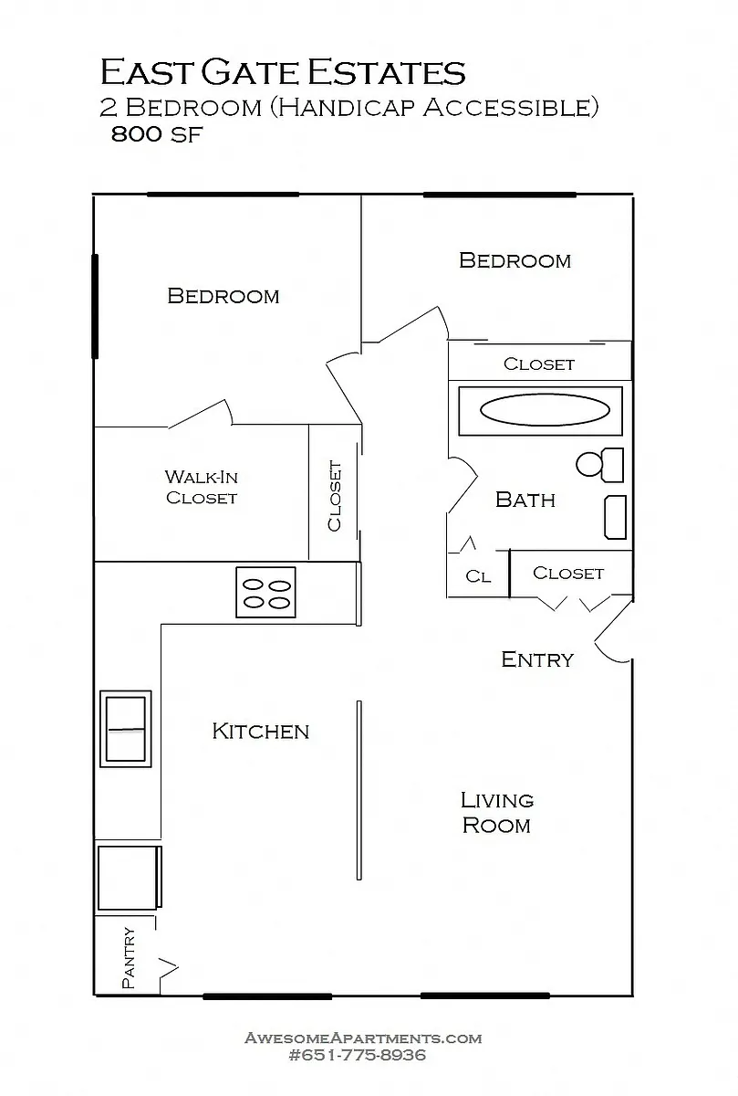 Floor plan 2 Bedroom 1 Bath (sm renovated)