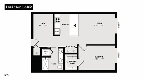 Floor plan 1 Bed/1 Bath Den-A15D