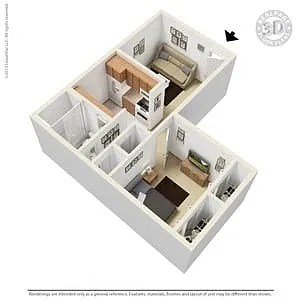 Floor plan Aspen - One Bedroom One Bath