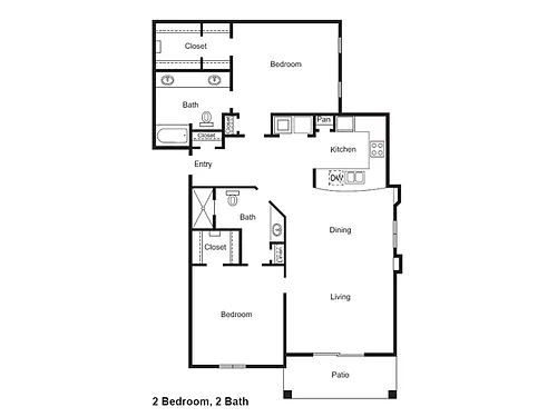 Floor plan 2 Bed, 2 Bath D