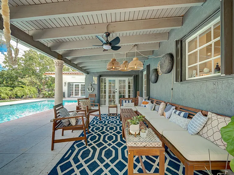 Back patio with outdoor speakers.