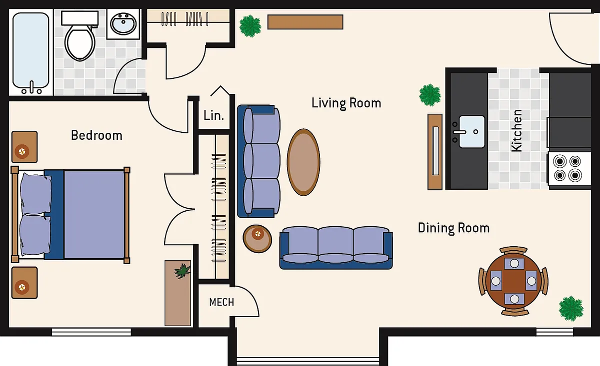 Floor plan 1 Bedroom 1 Bath