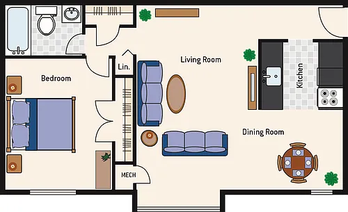Floor plan 1 Bedroom 1 Bath