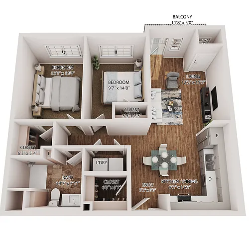 Floor plan Lyndale (2 Bedroom)