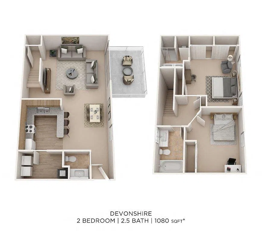 Floor plan Two Bedroom 2.5 Bath Townhome