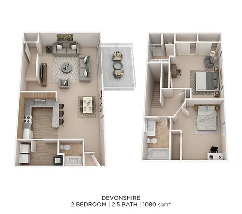Floor plan Two Bedroom 2.5 Bath Townhome