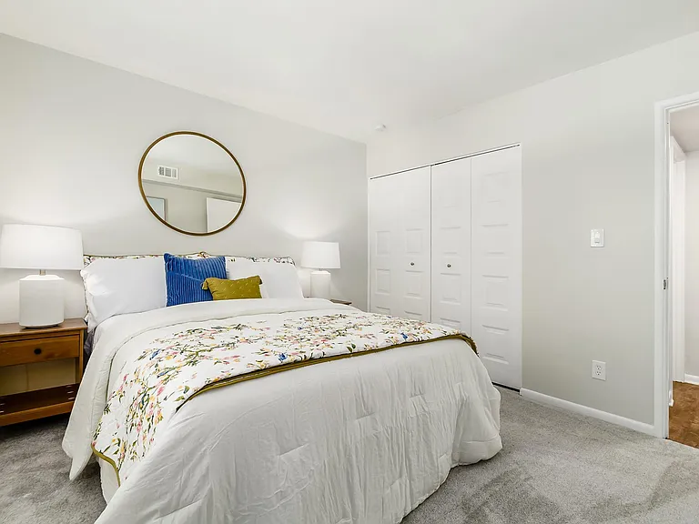 bedroom with large closet and new carpet