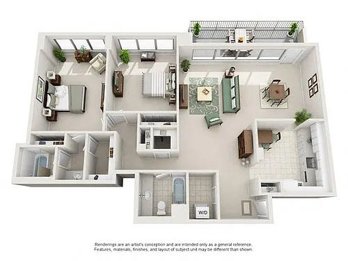 Floor plan 2 Bedroom, 2 Bath 1396 SF 22i