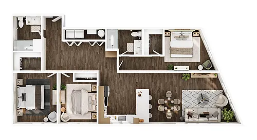 Floor plan 3 BD, 2 BTH C1