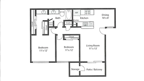 Floor plan 2 Bedroom, 1 Bath - Plan B