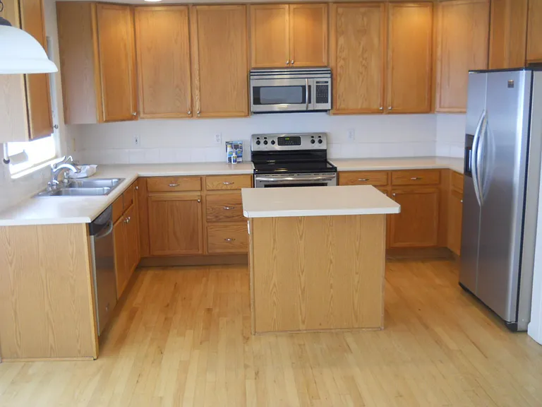 Stainless steel kitchen appliances.