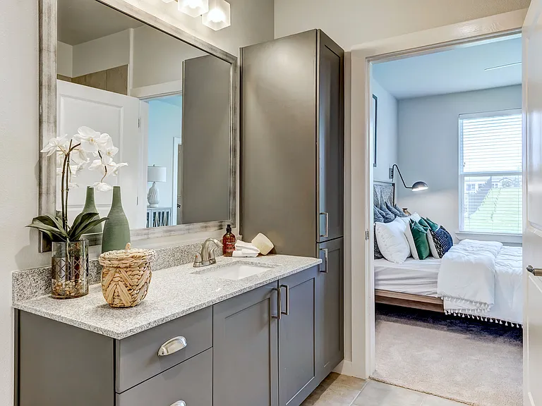 Secondary bathroom with garden tub and single vanity