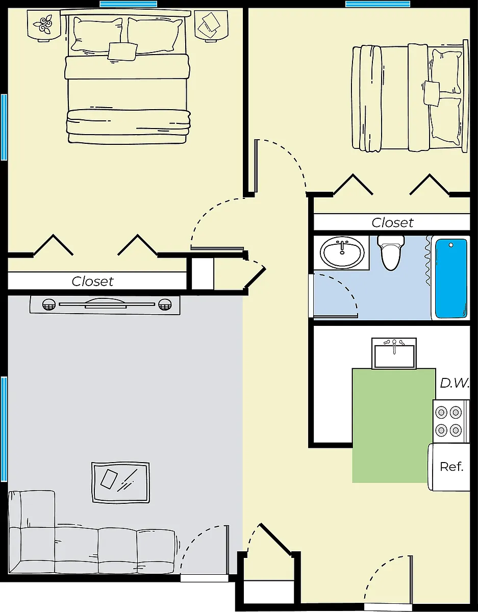 Floor plan Two Bedroom Dog Friendly