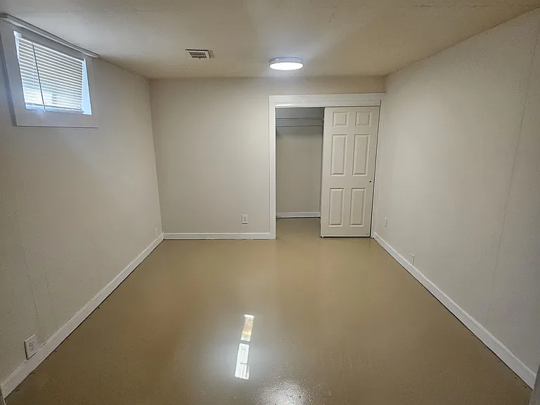 This is the bedroom to the left that you see right when you walk downstairs. The closet in the back is the walk-in shared closet.