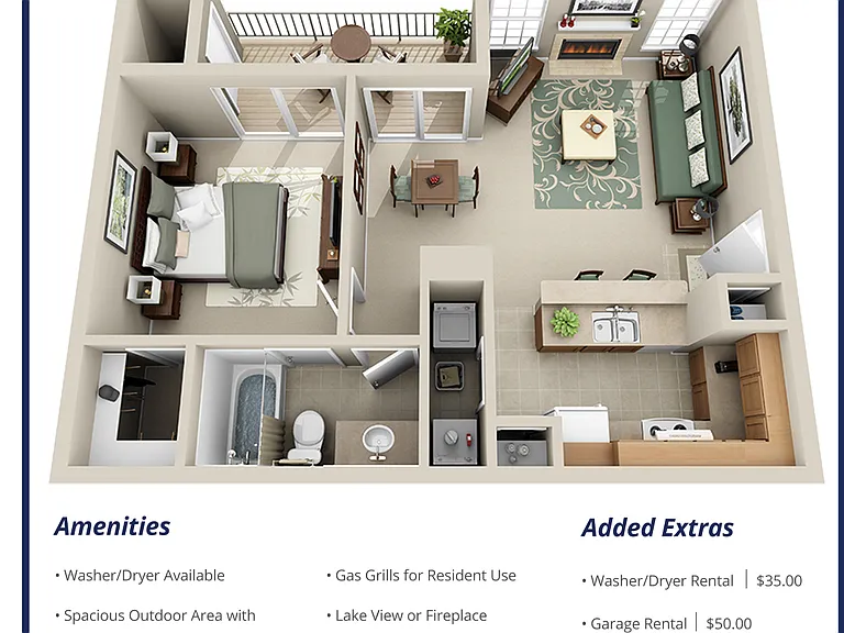 One bed 700 sq ft plan