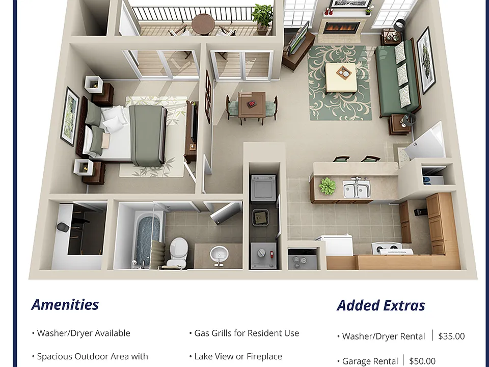 One bed 700 sq ft plan