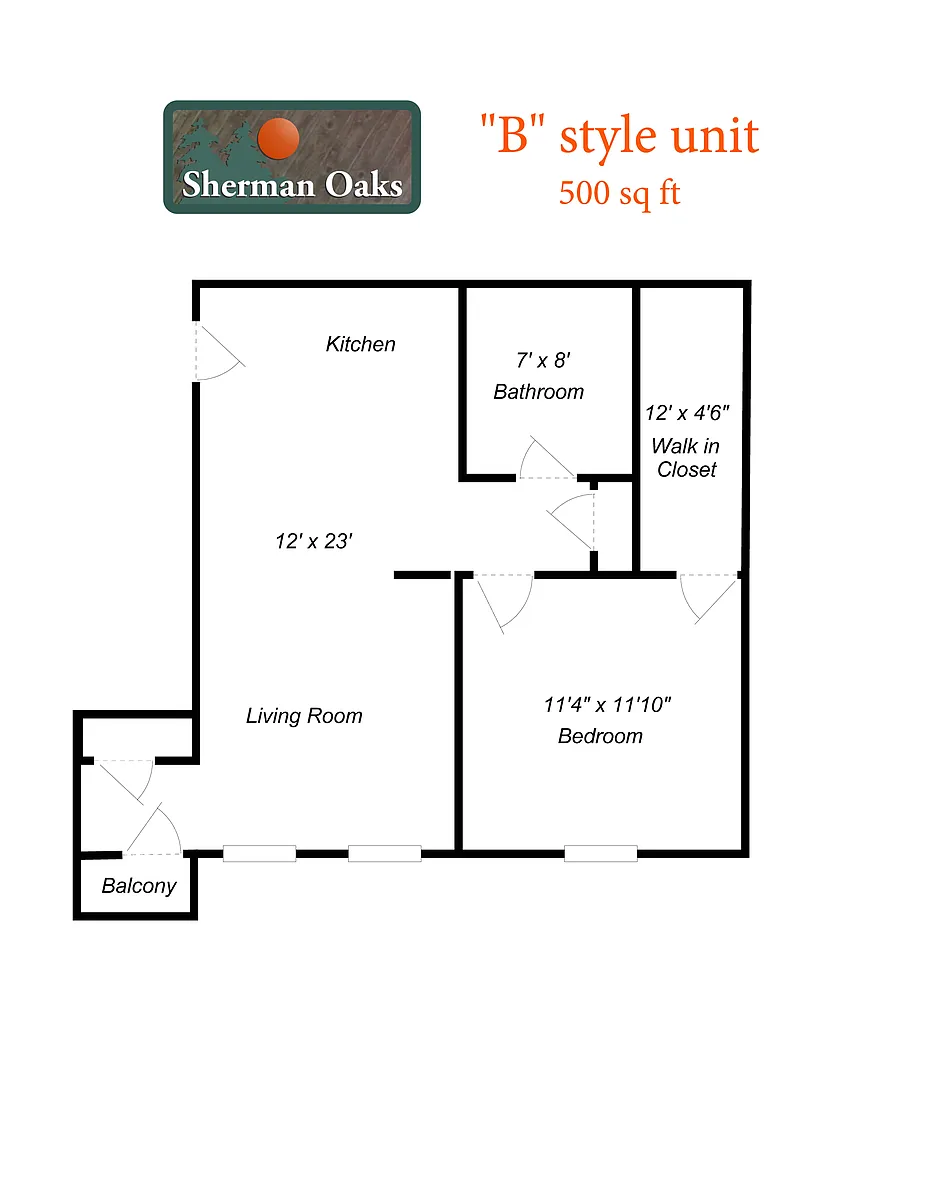 Floor plan 1 Bed 1 Bath (B Style)