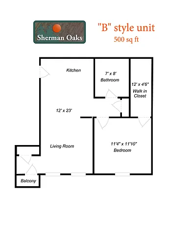 Floor plan 1 Bed 1 Bath (B Style)