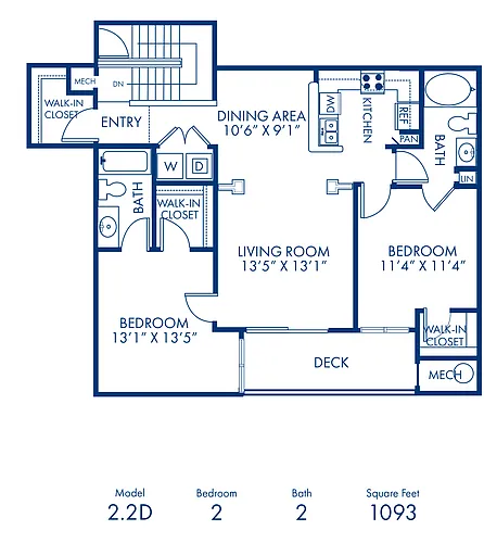Floor plan 2BR 2BA 1093 sqft
